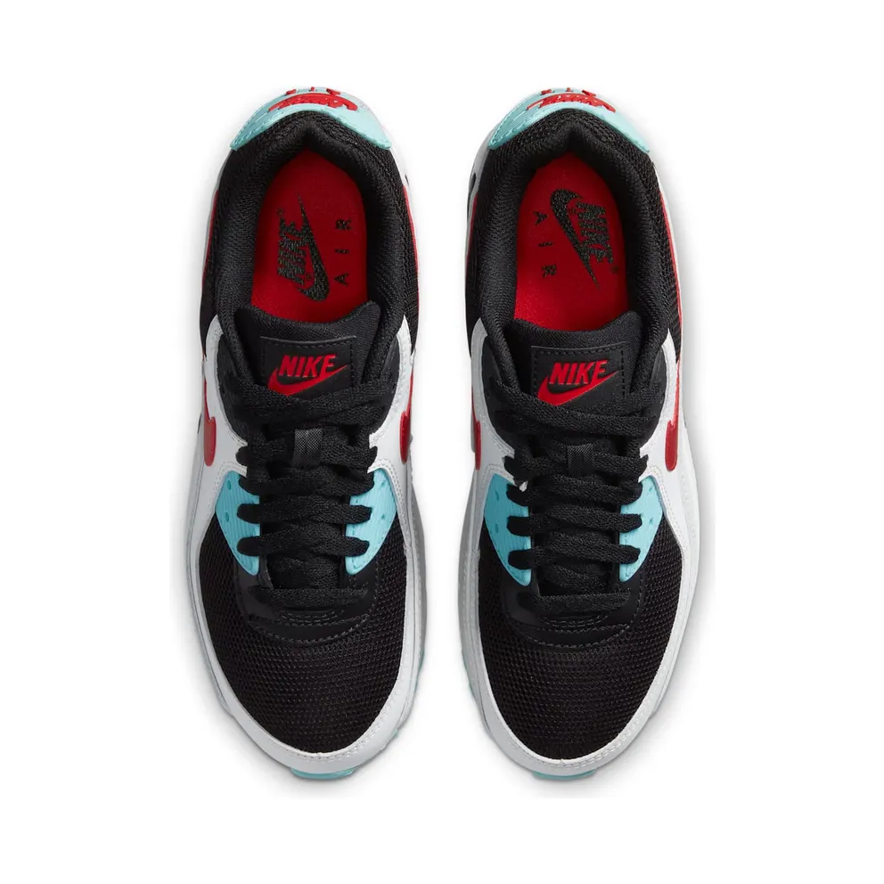 Nike Air Max 90 Aqua Red White Black (W) Summit White/Bleached Aqua-Black-Chile Red (DA4290-100)