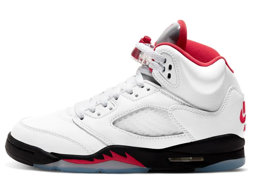 Air Jordan 5 Retro Fire Red Silver Tongue (GS) “True White / Black / Metallic Silver / Fire Red” (440888-102)