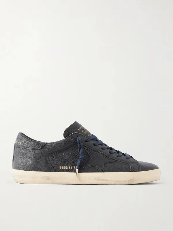 Golden Goose Super-Star Distressed Full-Grain Leather Sneakers Navy (GMF00101.F008887)