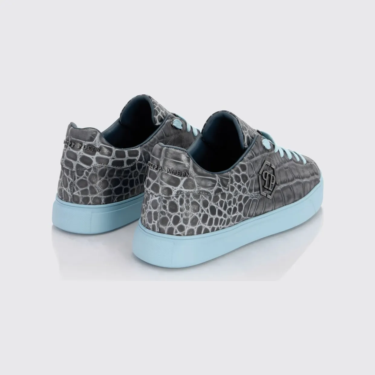 Philipp plein Crocodile-Print Leather Low-Top Sneakers with Hexagon Logo Turquoise (FAFSUSC1030PLE010N08) (2)