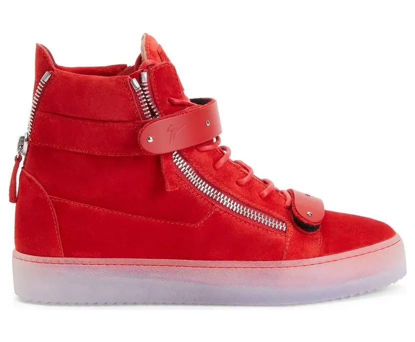 Giuseppe Zanotti Coby fluwelen mid-top sneakers with dubbele bandjes – Red (RM30024001)