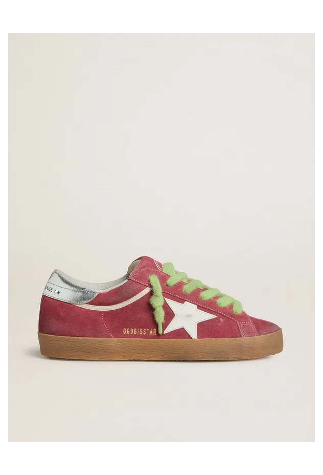 Golden Goose Women’S Super-Star In Red Suede With White Leather Star And Silver Leather Heel Tab (GWF01005.F007858.40547)