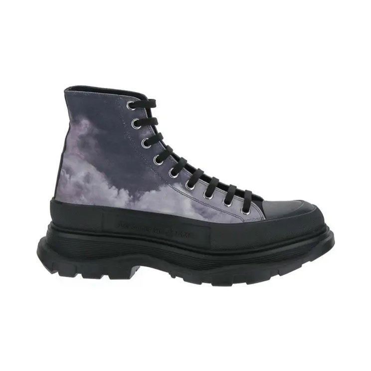 Alexander McQueen Blue Sky Print Tread Slick Boots Black Blue (705665W4TG14582)
