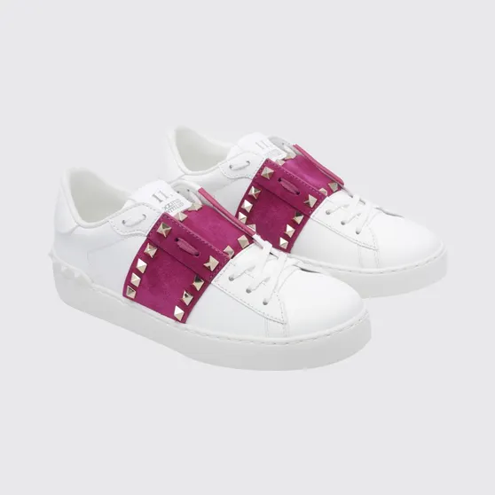 Valentino garavani Rockstud Untitled Leather and Suede Sneakers with Iconic Studs Fuchsia (S0A01ZBV3E2)