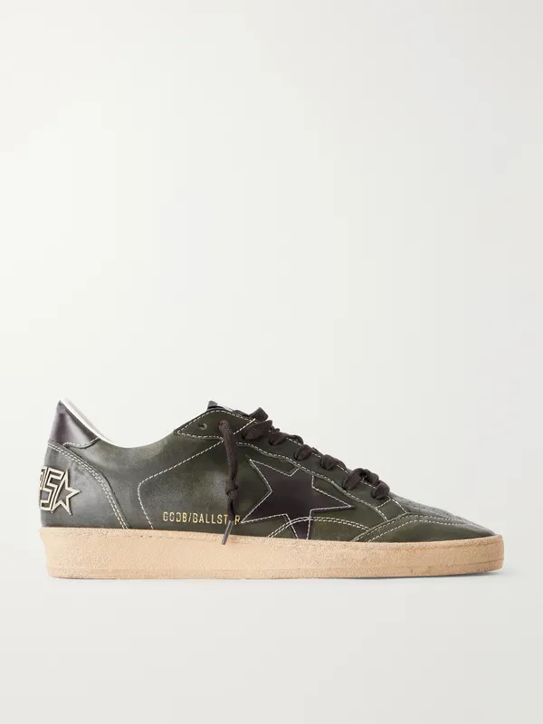 Golden Goose Ball Star Distressed Leather Sneakers Dark green (GMF00117.F008725)