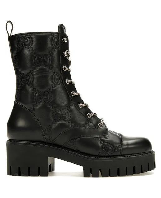 Gucci GG 70mm Quilted Lace Up Boots Black Leather (718386 DS8U0 1000)