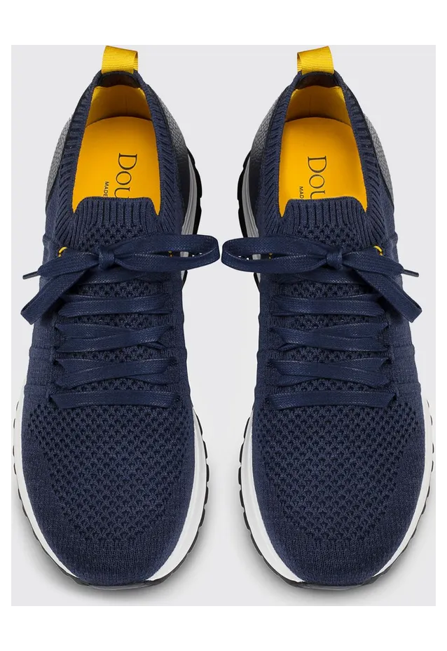 Doucal’s Crochet Knit and Leather Sneakers Blue (DU3222SYDNPZ830NB00) (2)
