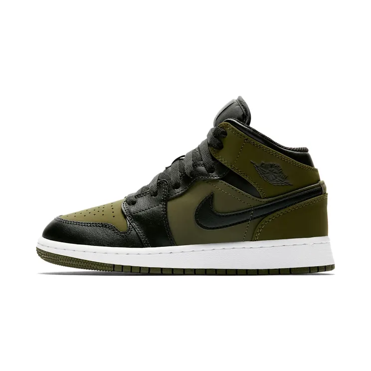 Air Jordan 1 Retro Mid’Olive Canvas’ GS Olive Canvas/Black-White (554725-301)