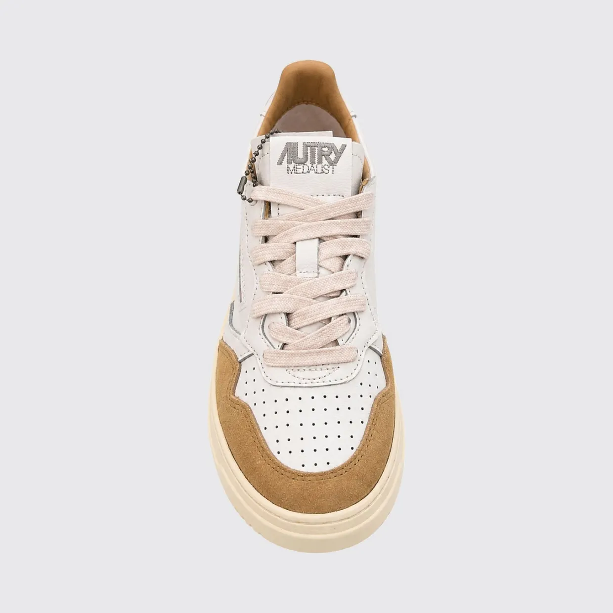 Autry Medalist Low Bicolor Leather Sneakers with Perforated Toe Ecru (AULWFT18)