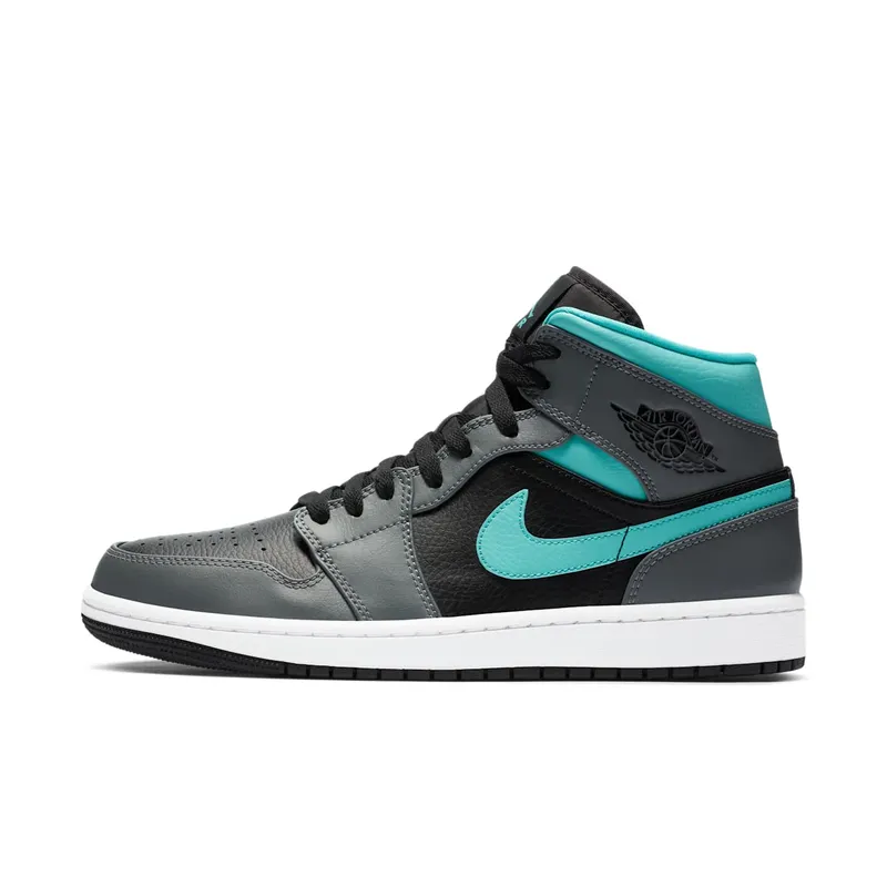 Jordan 1 Mid Grey Aqua Black/Light Aqua-Dark Smoke Grey (554724-063)