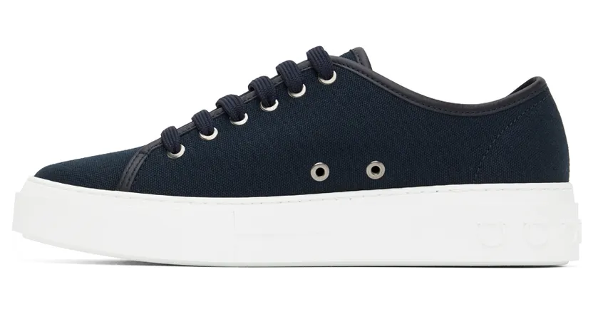 Salvatore Ferragamo Navy Recycled Cotton Sneakers (751461 020709005) (3)