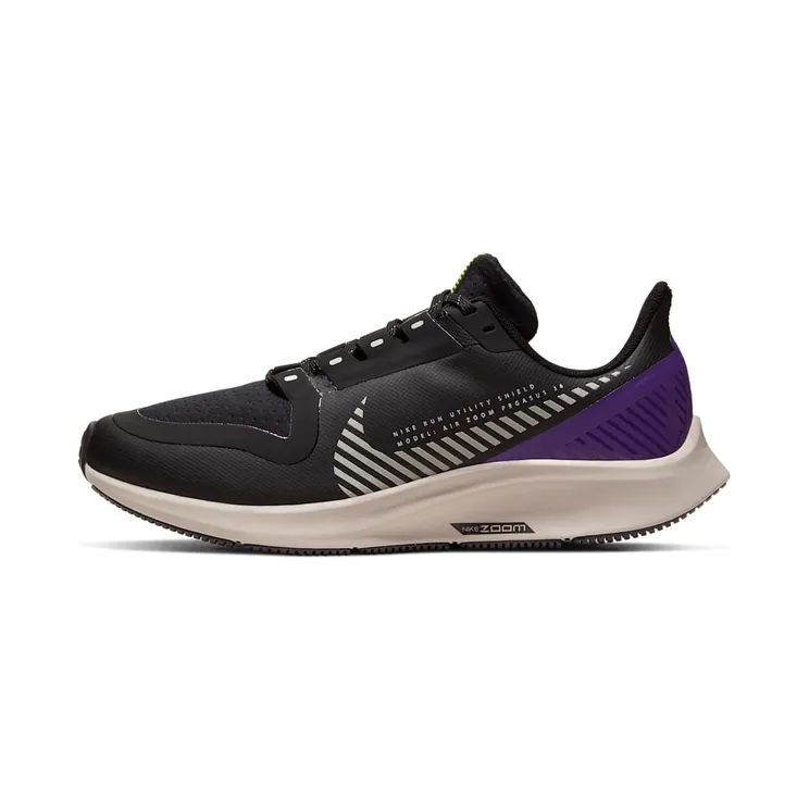Nike Air Zoom Pegasus 36 Shield GS “Black / Desert Sand / Voltage Purple / Silver” (BQ5705-001)