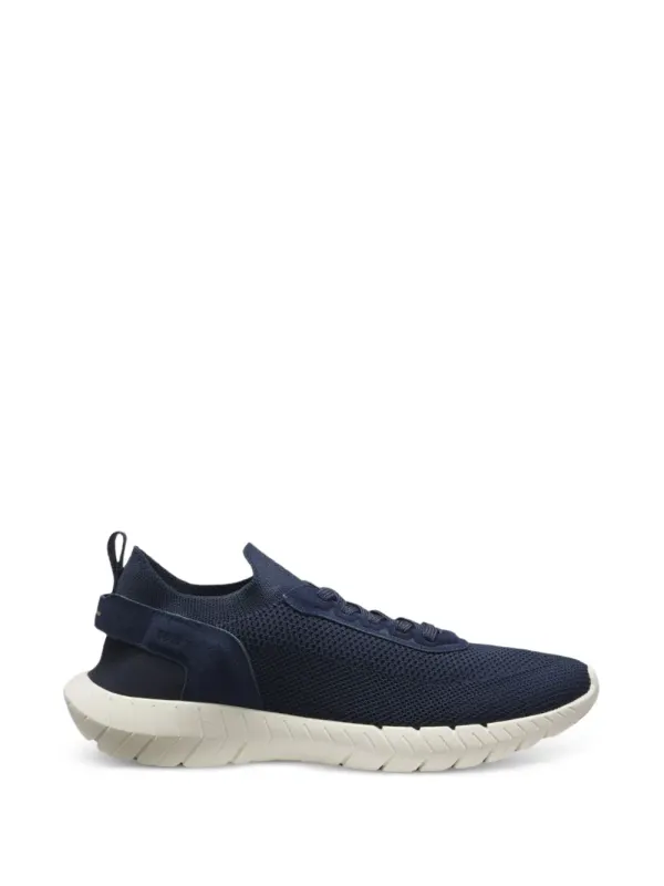 BOSS-Motion Sneakers mit gestricktem Obermaterial und Lederbesatz – Blau (50563857)