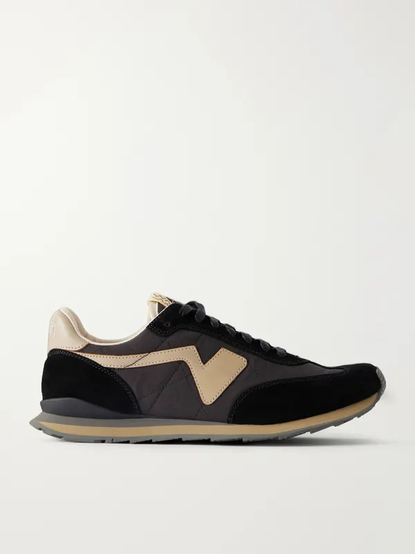 Visvim FKT Runner Leather and Suede-Trimmed Canvas Sneakers Black (126101001004)