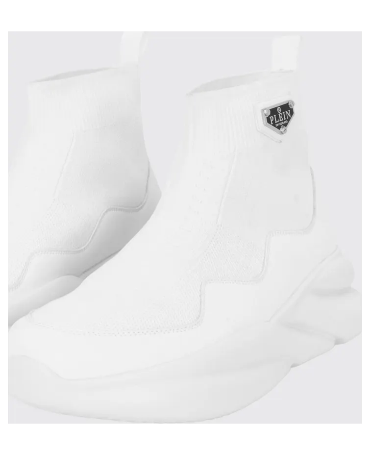 Philipp plein High-Top Slip-On Knit Sneakers with Sock Ankle White (UAFSUSC1080PTE120N01) (3)