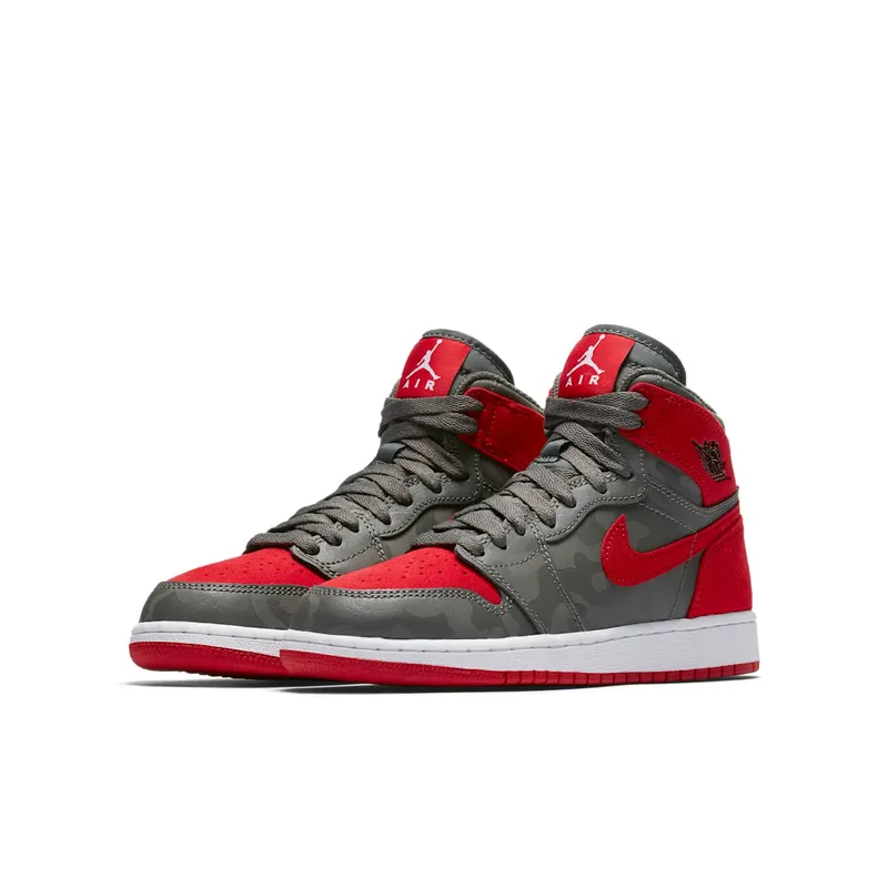 Jordan 1 Retro High Camo 3M Bred (GS) River Rock/Black-University Red-Dark Stucco-White (822858-032)