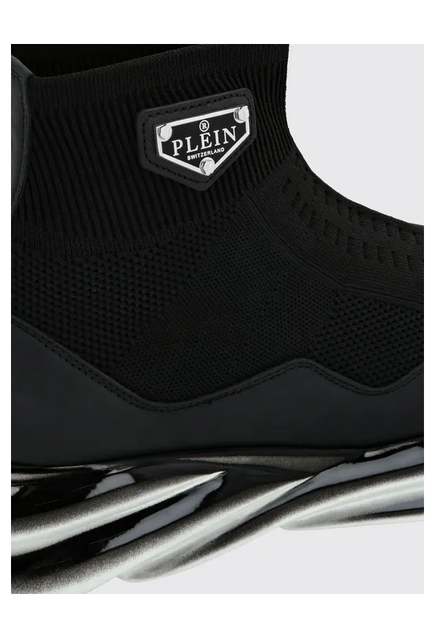 Philipp plein High-Top Slip-On Sneakers with a Sock Design and Leather Inserts Black (LABSUSC0466PTE120N02) (2)