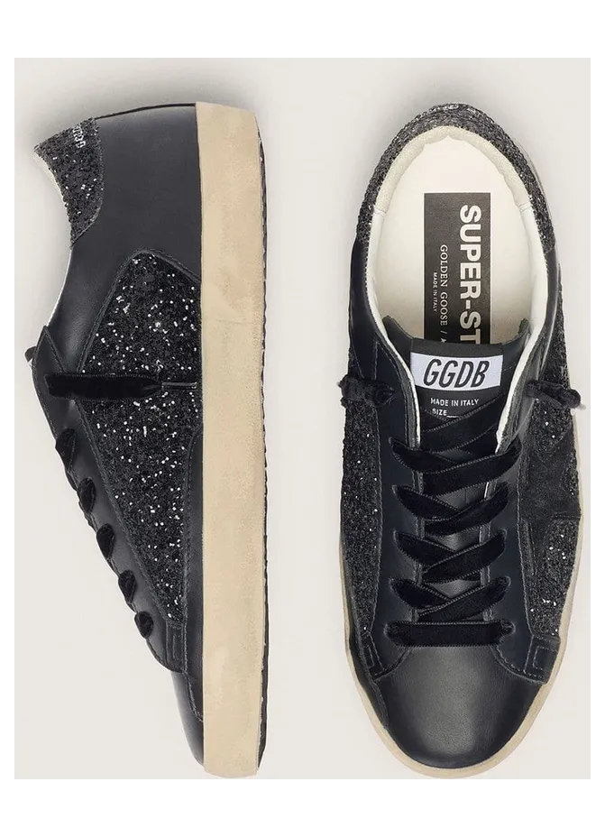Golden Goose Super-Star In Black Glitter With Black Suede Star And Leather Inserts (GWF00103.F006679.90100) (4)