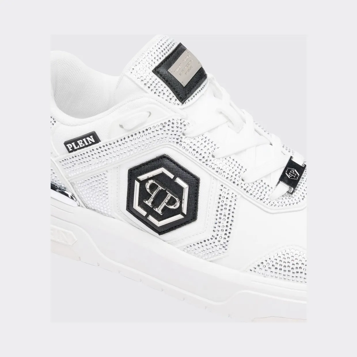 Philipp plein SK8R Leather Sneakers with Applied Rhinestones White (SAFSUSC0923PTE003N0101) (3)