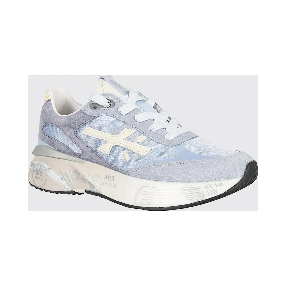 Premiata Moerund Laminated Leather and Mesh Sneakers Sky Blue (MOERUND8082)