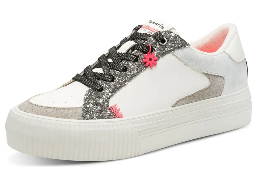 Tamaris sneaker Taupe / Knalrood / Zilver / Wit (2184405)