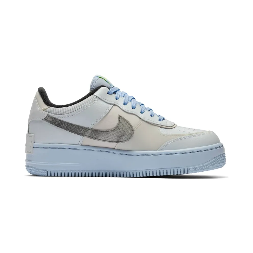 Nike Air Force 1 Shadow Pure Platinum Snakeskin Blue (W) Pure Platinum/Light Bone-Hydrogen Blue-Smoke Grey (CV3027-001)