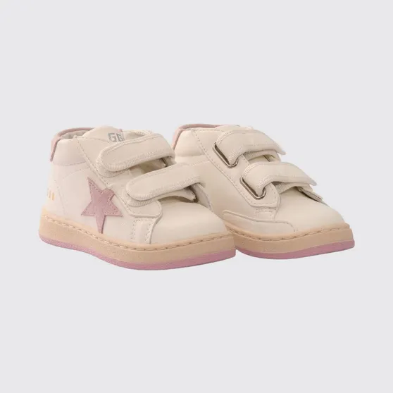 Golden goose Kid’s June Ballstar High-Top Leather Velcro Sneakers White (GJF00386F00530111202)