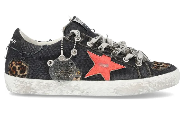 Golden Goose Super-Star Distressed Black Denim Leopard Red (W) (GWF00101F00200981290)