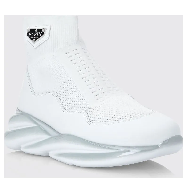 Philipp plein High-Top Slip-On Knit Sneakers in Stretch Viscose with a Chunky Sole White (AAASWSC2293PTE120N01)