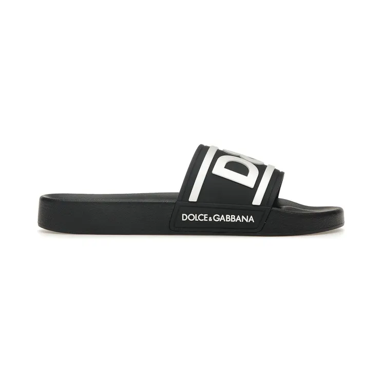 Dolce & Gabbana Beachwear Sliders DG Logo Black White (CS2072AQ85889690)