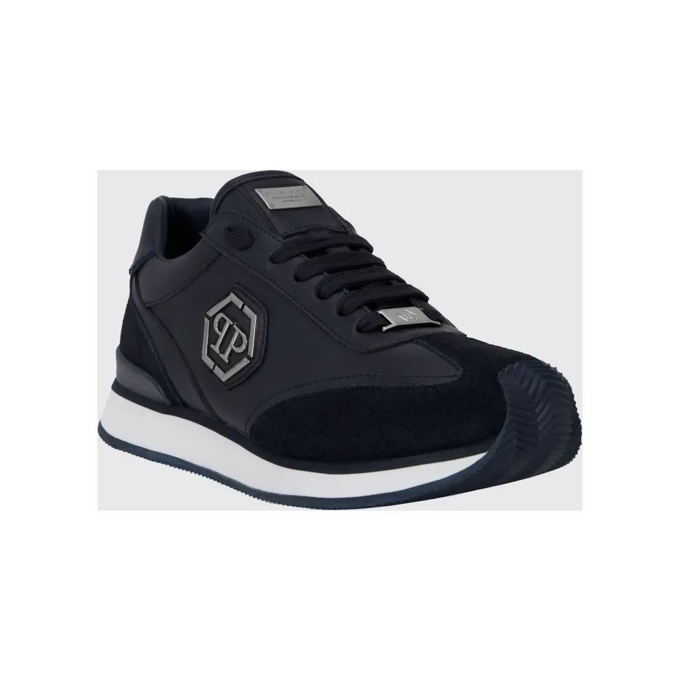 Philipp plein Leather and Suede Low-Top Sneakers with Hexagon Logo and Monogram Blue (UAFSUSC1074PLE005N14)