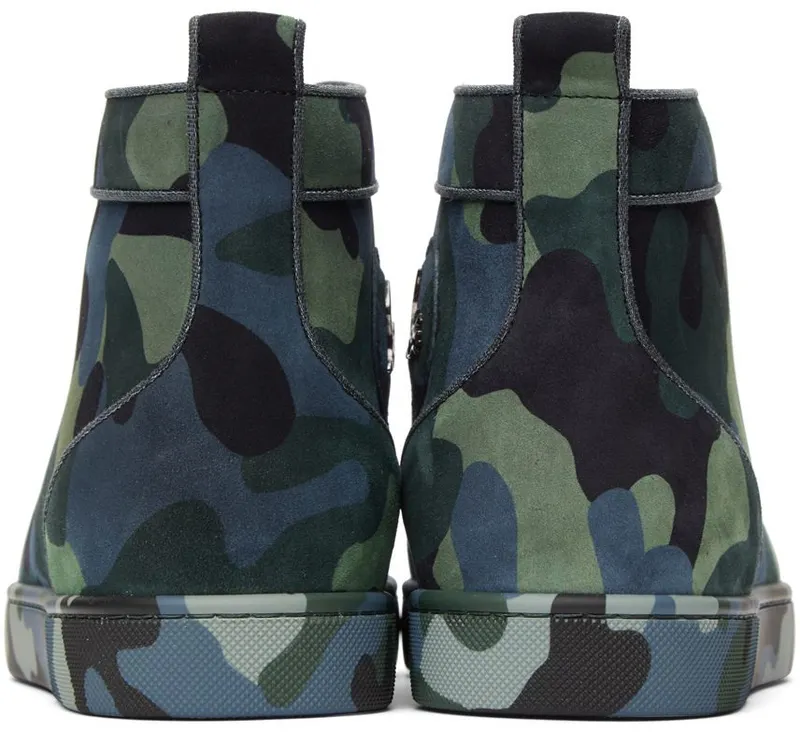 Christian Louboutin Blue & Green Louis Orlato Flat High-Top Sneakers (1220592)