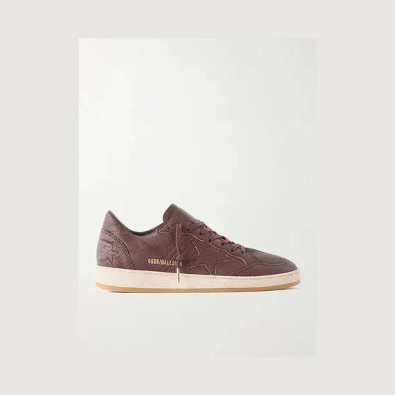 Golden Goose Ball Star Distressed Leather Sneakers Burgundy (GMF00117.F008888)