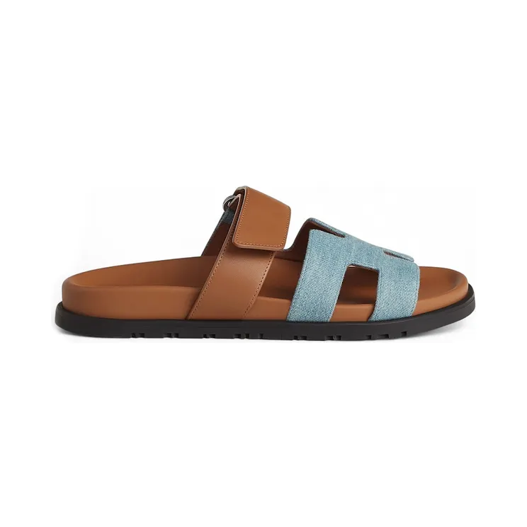 Hermes Chypre Sandal Bleu Clair Denim Naturel Calfskin (H231125Z-CB350)