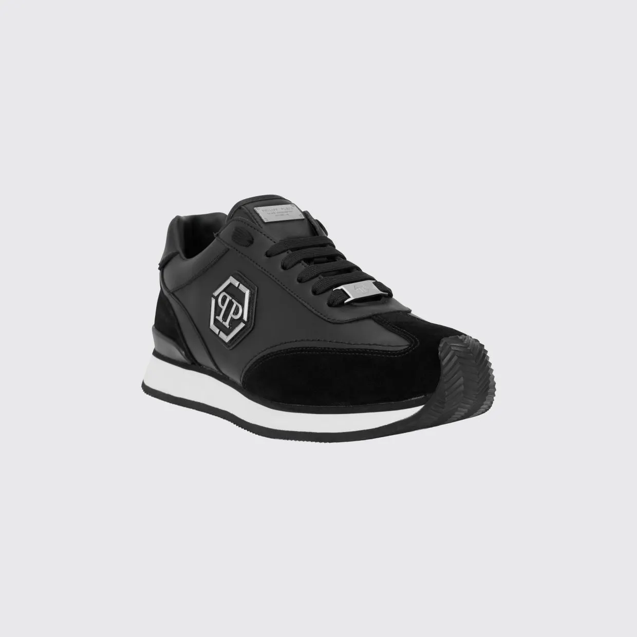 Philipp plein Leather and Suede Low-Top Sneakers with Hexagon Logo and Monogram Black (UAFSUSC1074PLE005N02)