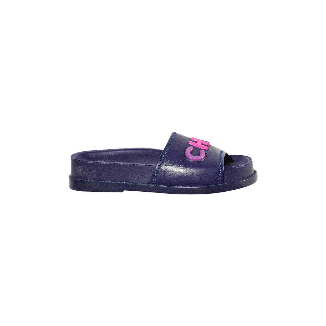 Chanel Logo Mule Sandal Navy Leather (G38933 X56443 K3920)