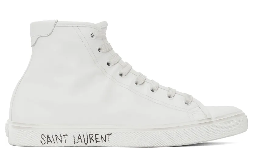 Saint Laurent White Leather Malibu Mid-Top Sneakers (64924900NG0)