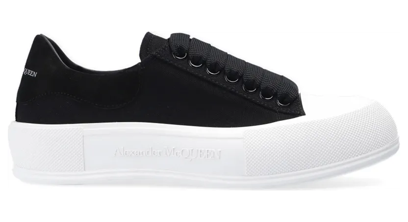 Alexander McQueen Deck Skate Plimsoll Lace-Up Black White (W) (654593 W4PQ1 1070)