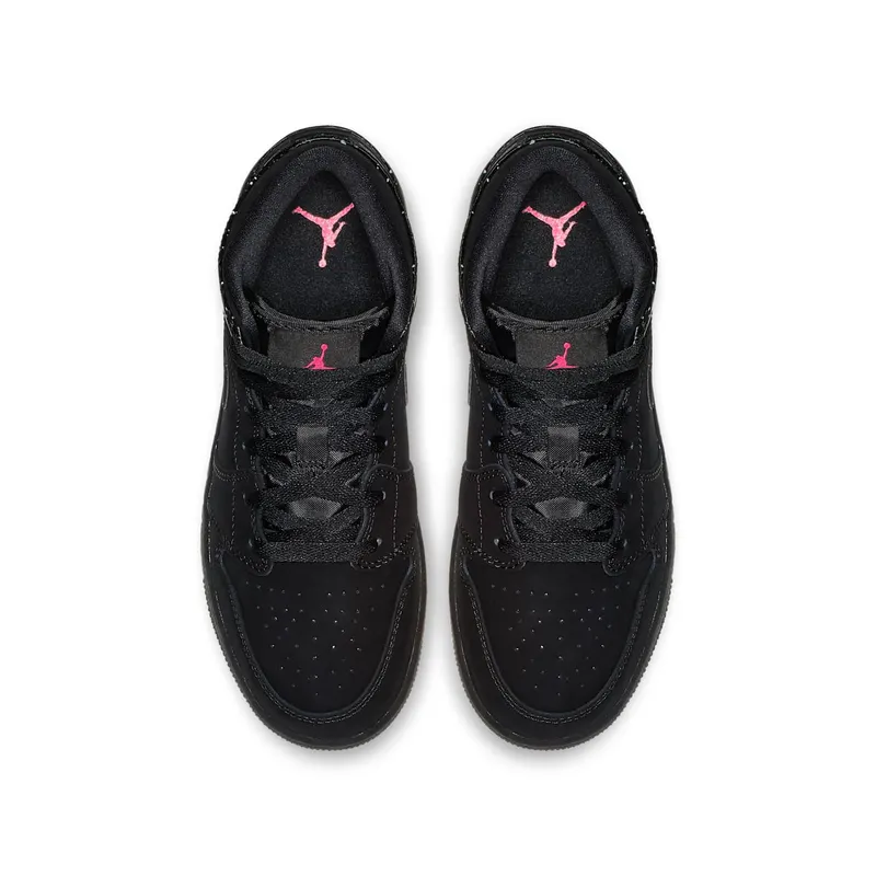 Jordan 1 Mid Black Rush Pink White Splatter (GS) Black/Rush Pink-White-Black (555112-001)