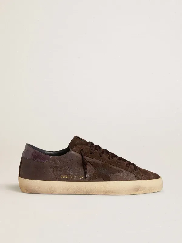 Golden Goose Super-Star Ltd In Brown Nubuck With Suede Star And Purple Leather Heel Tab (GMF00101.F007969.55100)