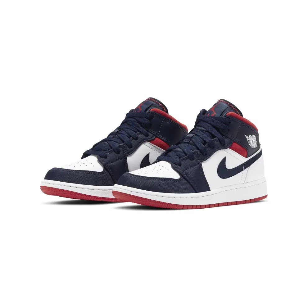Jordan 1 Mid SE USA (GS) White/Varsity Red-Midnight Navy (BQ6931-104)