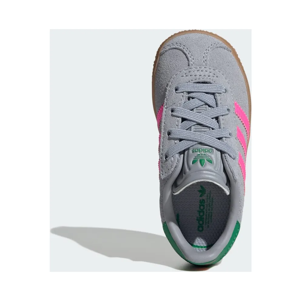 Adidas Gazelle Comfort Closure Elastic Laces Shoes Kids Halo Silver / Lucid Pink / Green (IH6477)