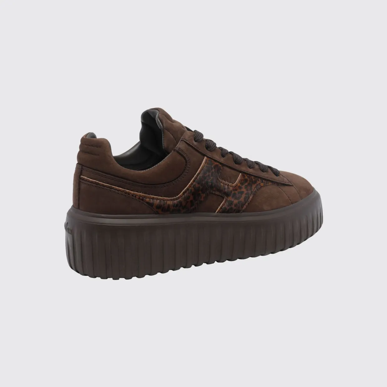 Hogan H-Stripes Platform Sneakers in Leather and Pony Hair with Animal Print Brown (HXW6450FE9AVH80R1D) (2)