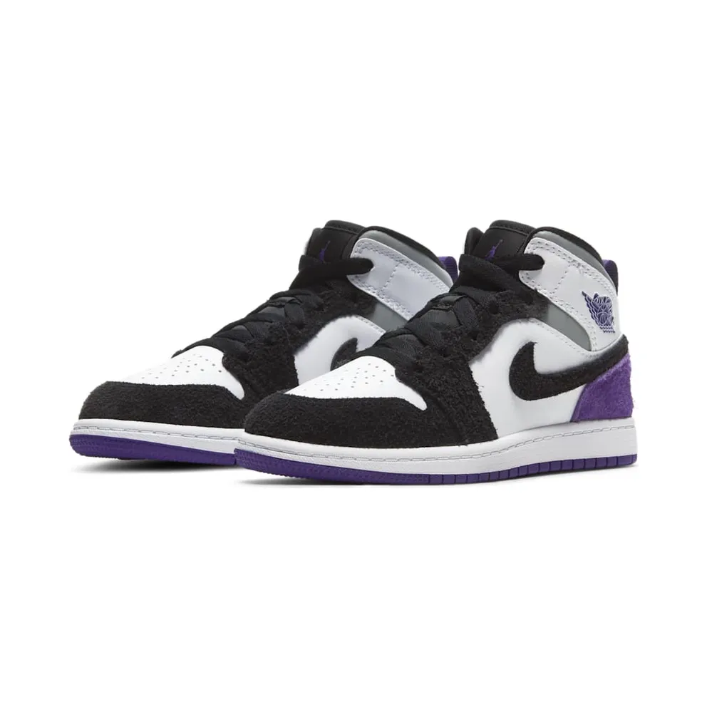 Jordan 1 Mid SE Purple (PS) White/Black-Light Solar Flare Heather-Varsity Purple (BQ6932-105)