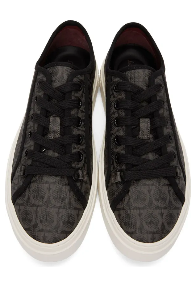 Salvatore Ferragamo Grey & Black Gancini Sneakers (717990 02B342003) (5)