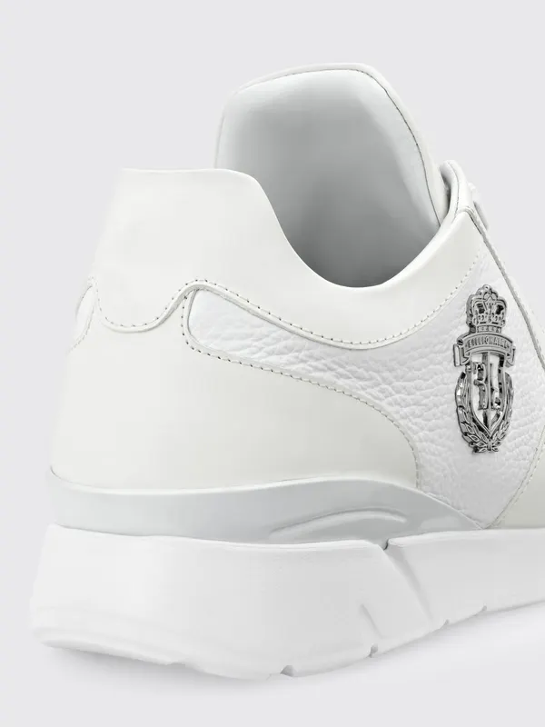 Billionaire Crest Runner in Smooth and Grained Leather with Metallic Logo White (RAESMSC2890BLE001N01)