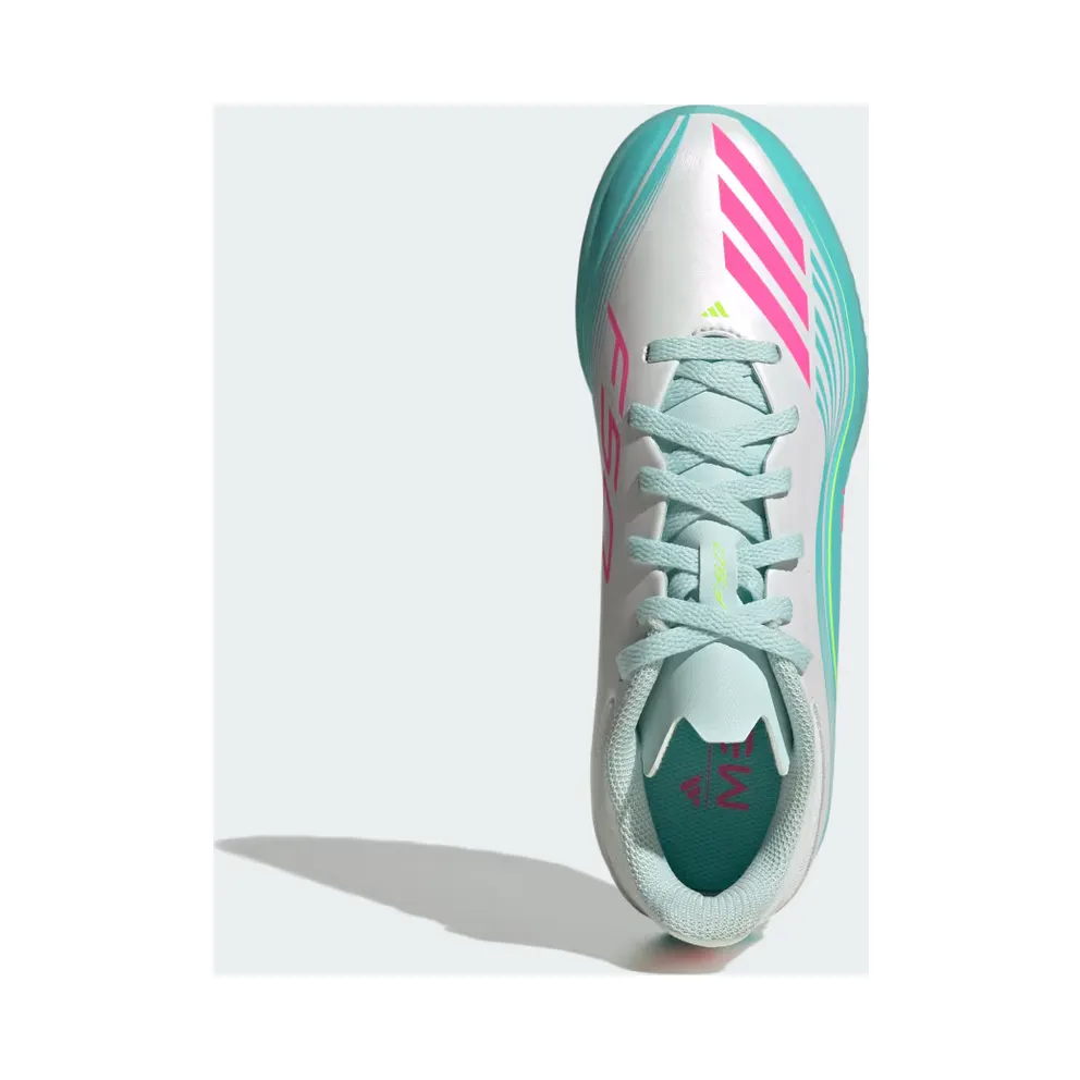 adidas F50 Messi League Turf Football Shoes Kids “Cloud White / Lucid Pink / Flash Aqua” (JQ0944)