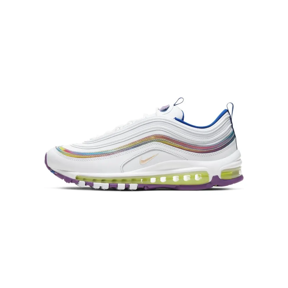 Nike Air Max 97 White Iridescent Stripes (W) White/Washed Coral-Purple-Blue-Volt (CW2456-100)
