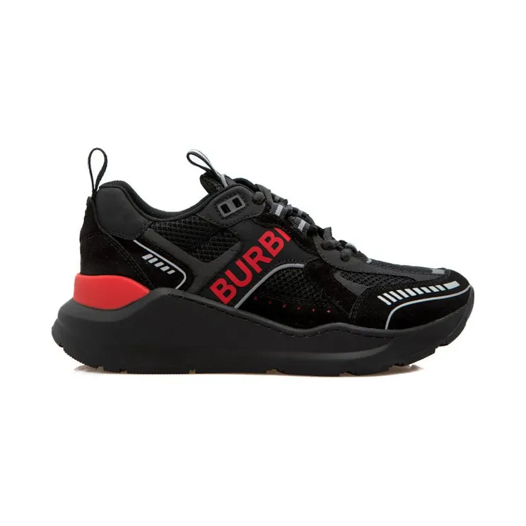 Burberry Suede and Mesh Sneakers Black Bright Red (8057350)