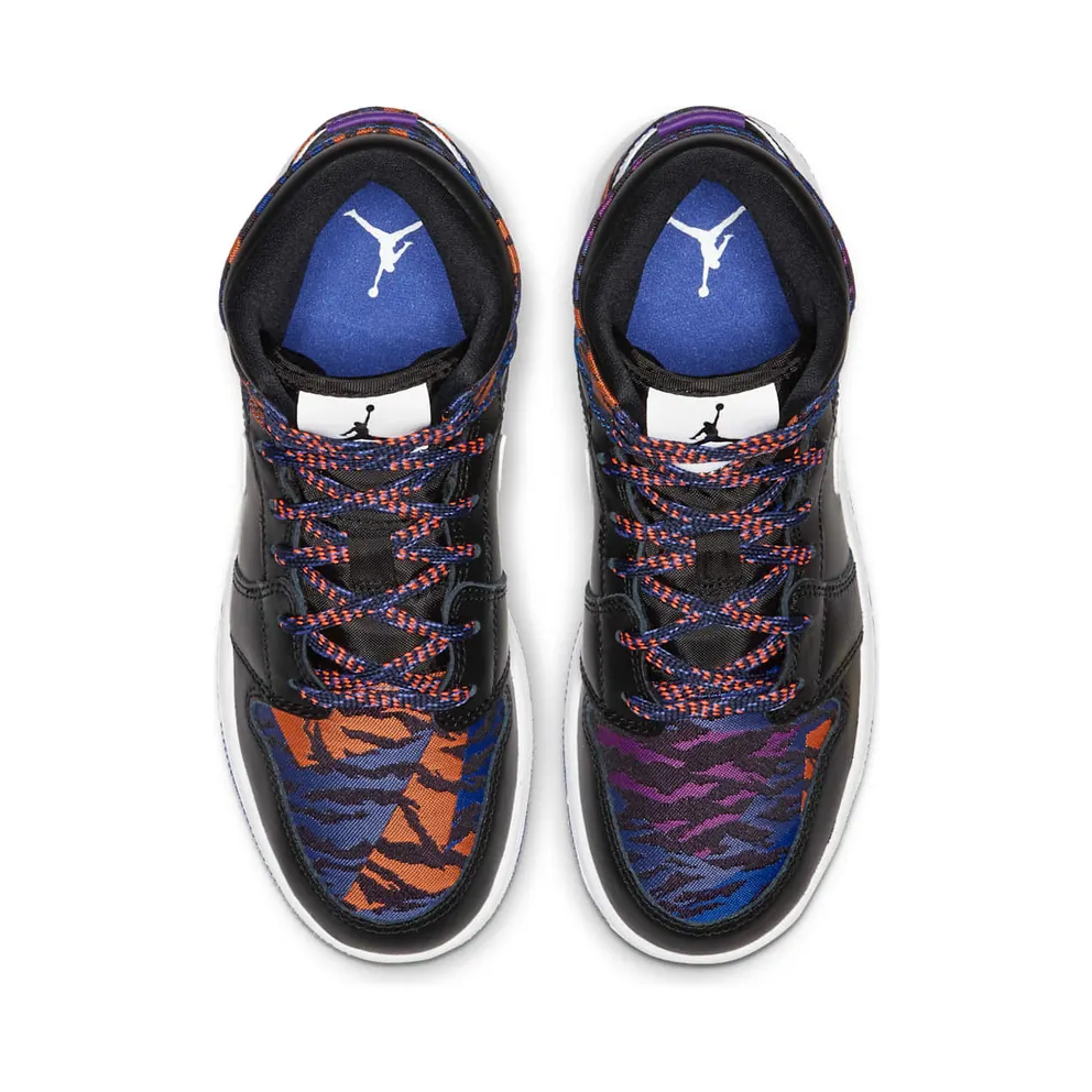 Jordan 1 Mid Multi-Color Tiger Stripe (GS) Black/White-Rush Violet-Black (AV5174-005)